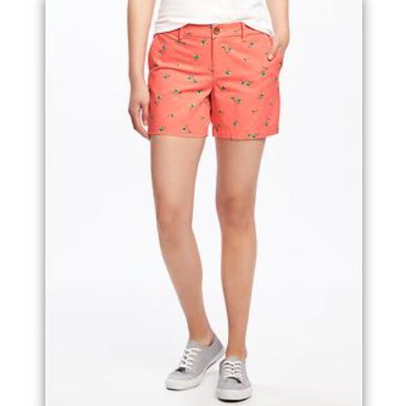 Old Navy - Mid-Rise Everyday Walking Shorts 5" | Size 4 | Coral & Palm Trees - Picture 7 of 16